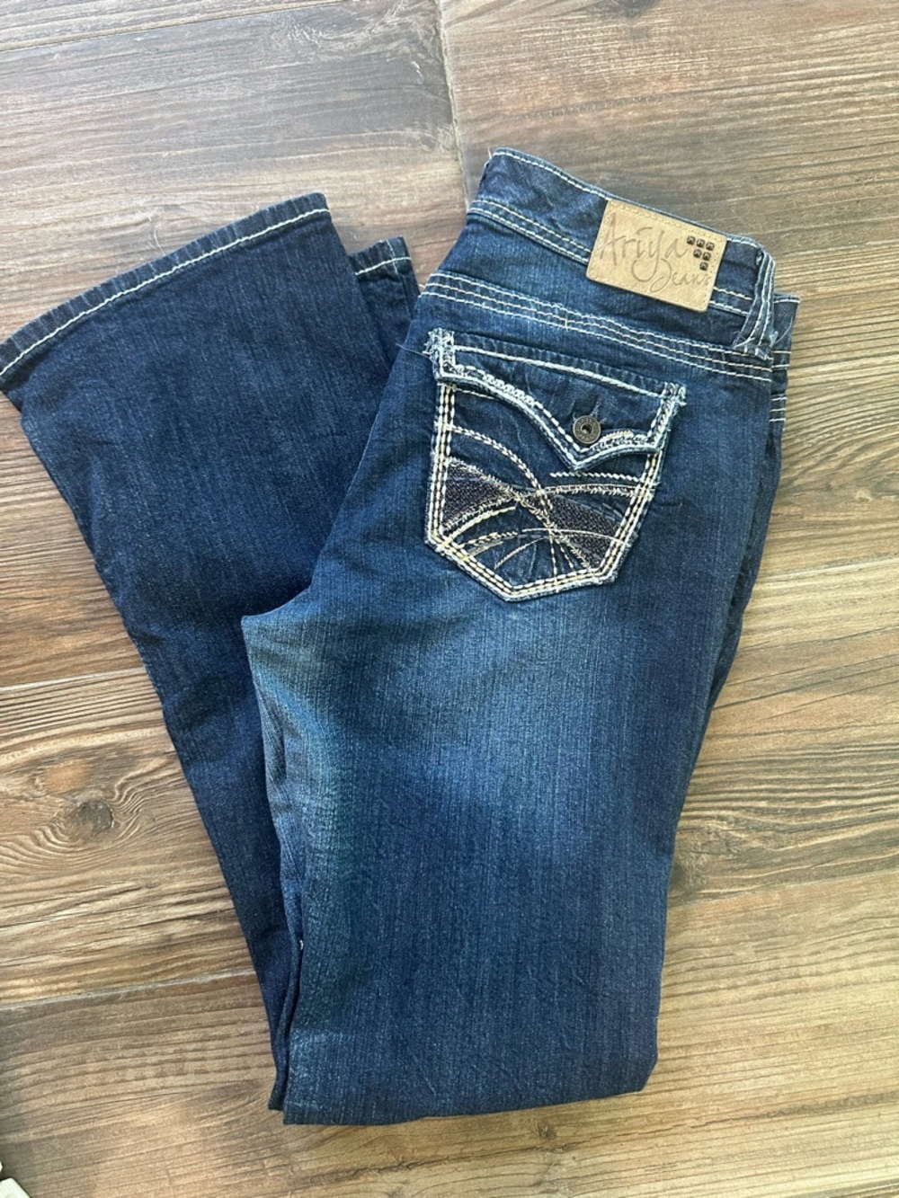 Ariya Women's Western Bootcut Jeans in Deep Indigo Wash Y2K Flap Pockets